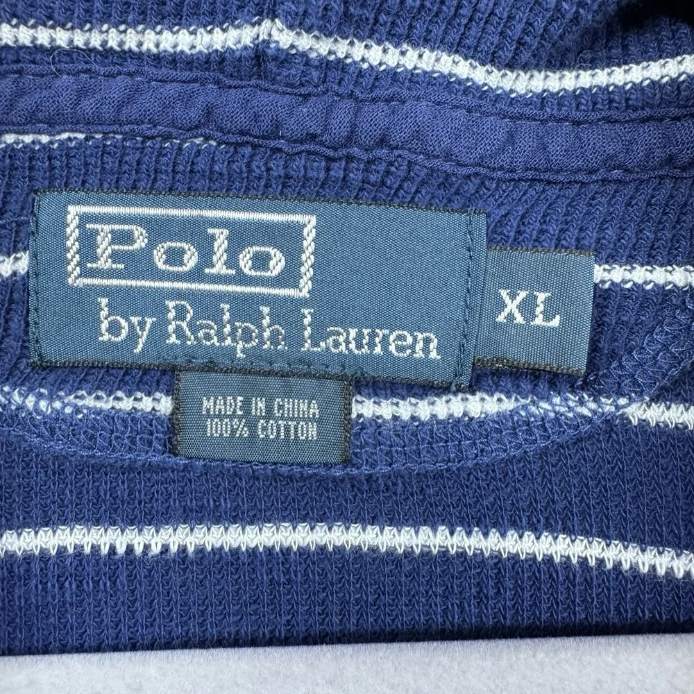 Polo Ralph Lauren Thermal Hoodie Mens XL Vtg Striped‎ Long Sleeve 90s Y2K Preppy